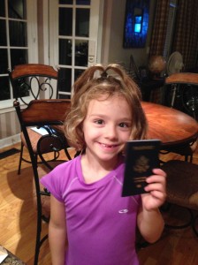 R with her new passport